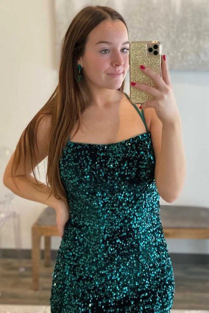 Hot Sale Fuchsia Spaghetti Straps Full Sequin Mermaid Long Prom Dress With High Slit AD1022