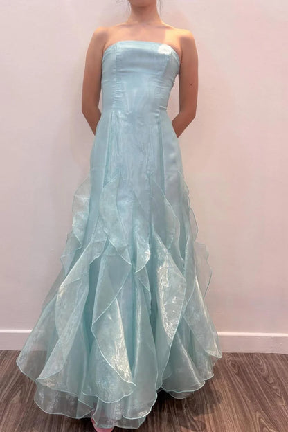 Chic Yellow Strapless Multi-Layer Ruffle Mermaid Long Prom Dress AD1023