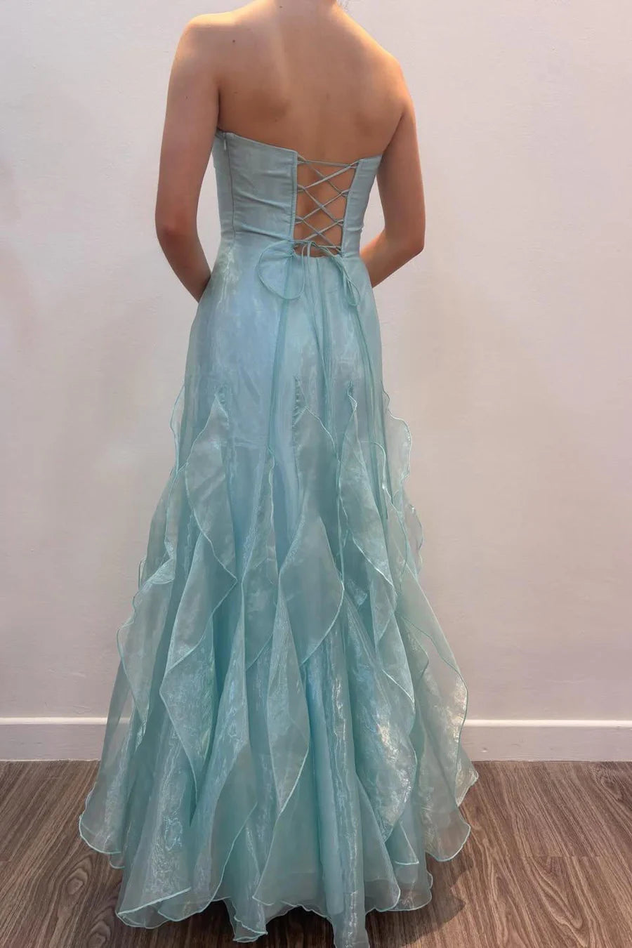 Chic Yellow Strapless Multi-Layer Ruffle Mermaid Long Prom Dress AD1023