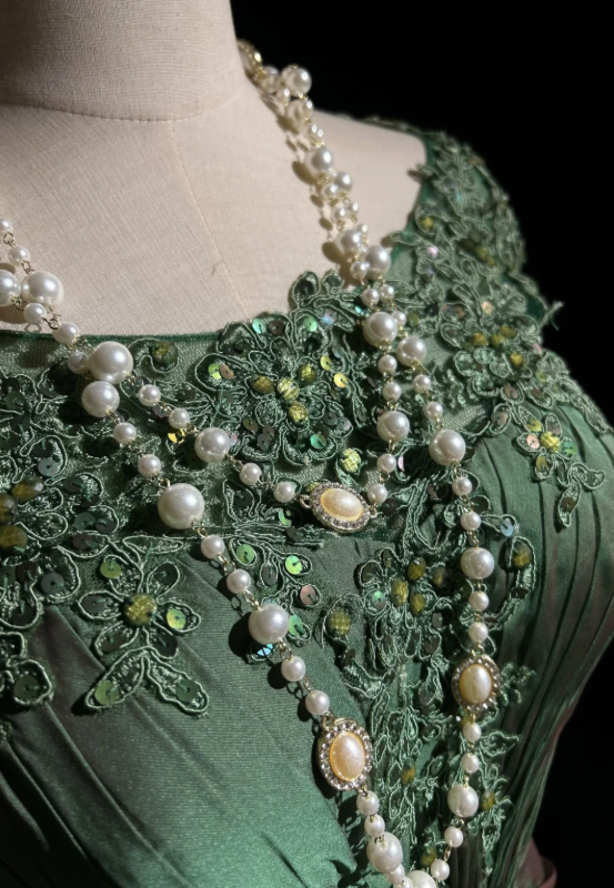 Vintage Sage Green Off The Shoulder Floral Lace Sequin Appliques Twisted Waist Satin Mermaid Long Prom Dress AD1028