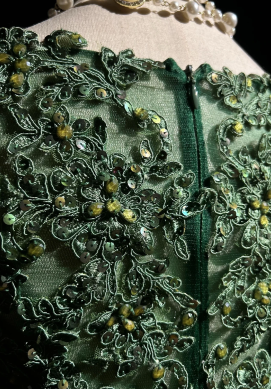 Vintage Sage Green Off The Shoulder Floral Lace Sequin Appliques Twisted Waist Satin Mermaid Long Prom Dress AD1028
