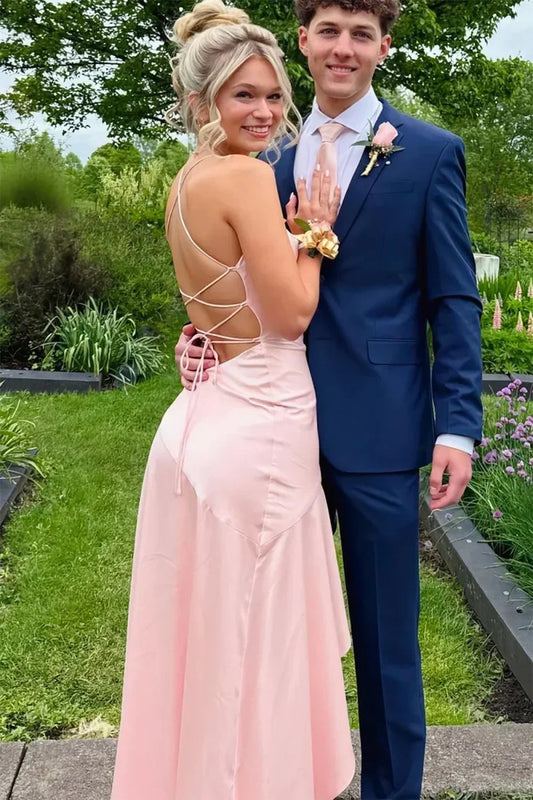 Chic Satin Spaghetti Straps Aqua Blue Long Prom Dress With Ruffles AD103