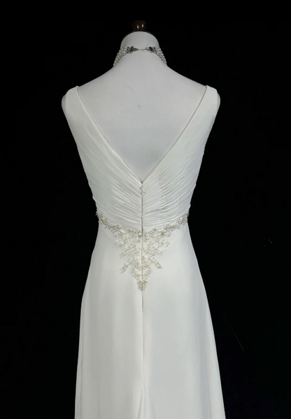 Elegant White Sleeveless V Neck Twist Front Ruched Beading Bodice A Line Long Prom Dress AD1030