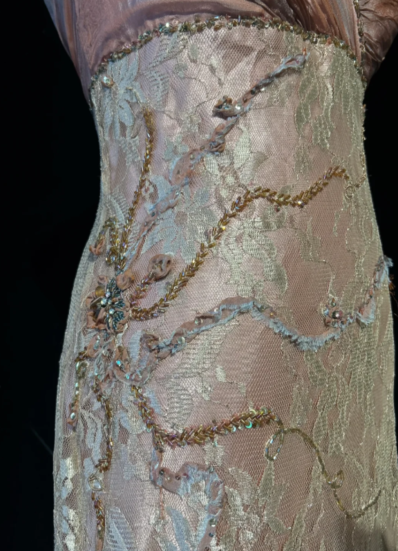 Gorgeous Dusty Rose Sleeveless V Neck Floral Lace Beaded Mermaid Long Prom Dress AD1033