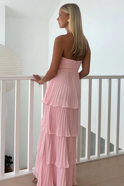 Chic A Line Sweetheart Pink Long Prom Dress with Ruffles AD110