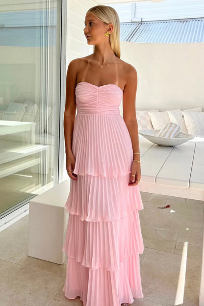 Chic A Line Sweetheart Pink Long Prom Dress with Ruffles AD110