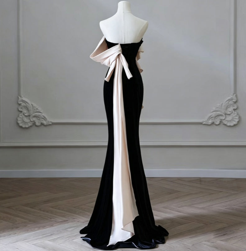 Elegant Black Strapless Blush 3D Rose Ruffle Sash Mermaid Long Prom Dress AD1117