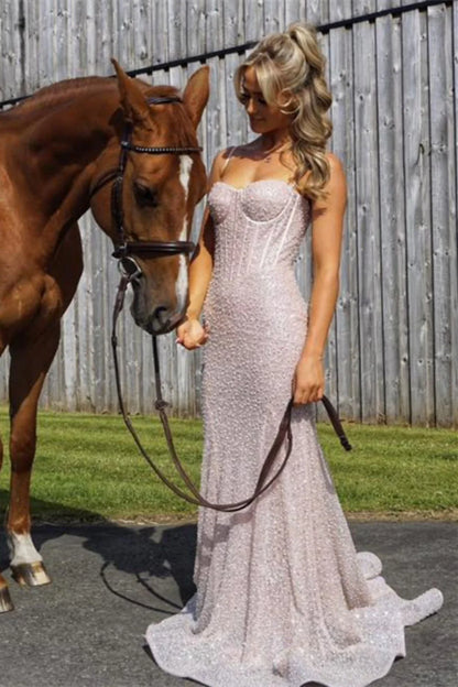 Bling Mermaid Spaghetti Straps Light Blue Sequins Long Prom Dress AD112