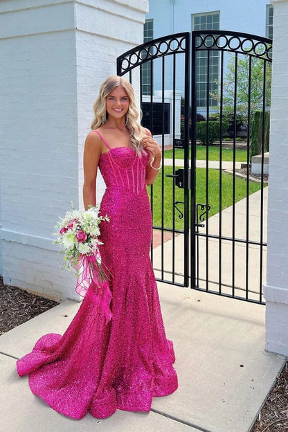 Bling Mermaid Spaghetti Straps Light Blue Sequins Long Prom Dress AD112