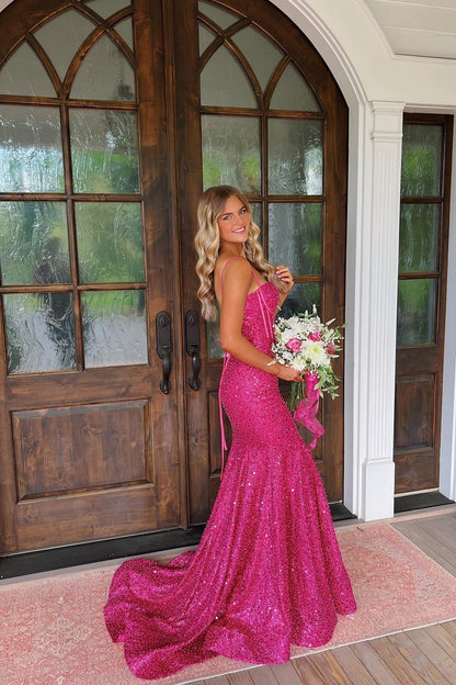 Bling Mermaid Spaghetti Straps Light Blue Sequins Long Prom Dress AD112