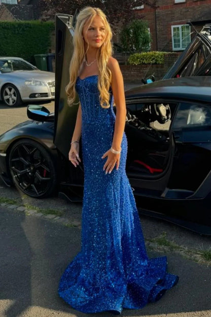 Bling Mermaid Spaghetti Straps Light Blue Sequins Long Prom Dress AD112