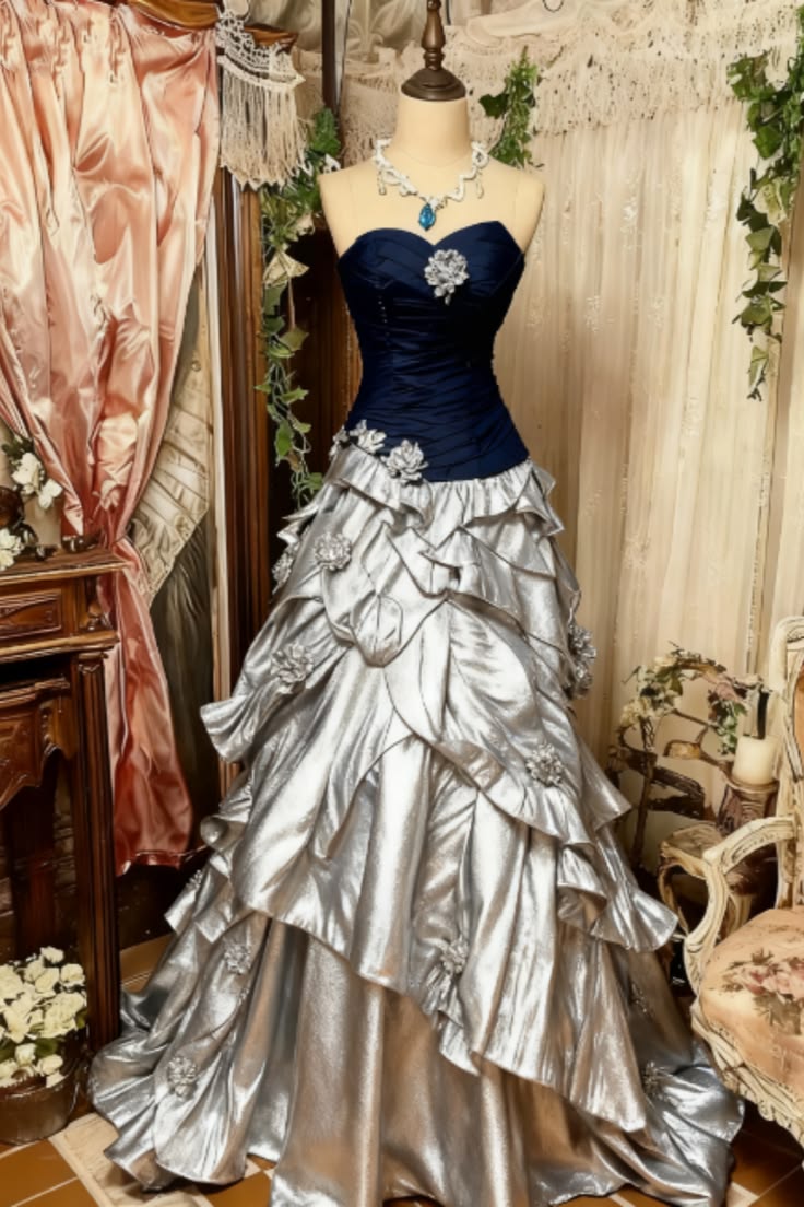 Luxurious Purple To Blue Ombre Strapless Ruched Bodice Beaded Accents 3D Floral Layered Ruffled Mermaid Long Prom Dress AD1121