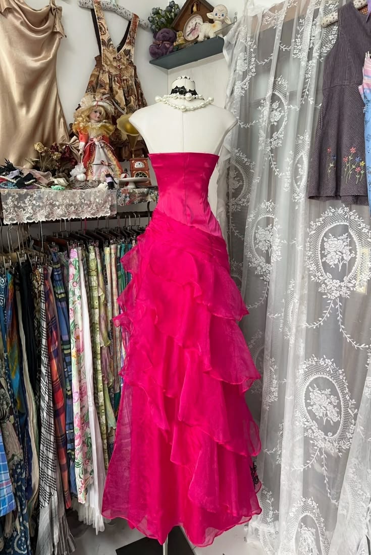 Striking Hot Pink Strapless Sequin Lace Floral Appliques Ruched Waist Tiered Organza Ruffle Skirt Mermaid Long Prom Dress AD1128