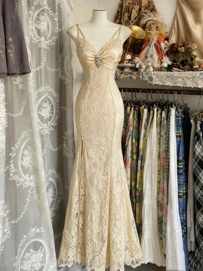 Glam Burgundy Spaghetti Straps V-Neck Rhinestone Lace Panel Mermaid Long Prom Dress AD1131