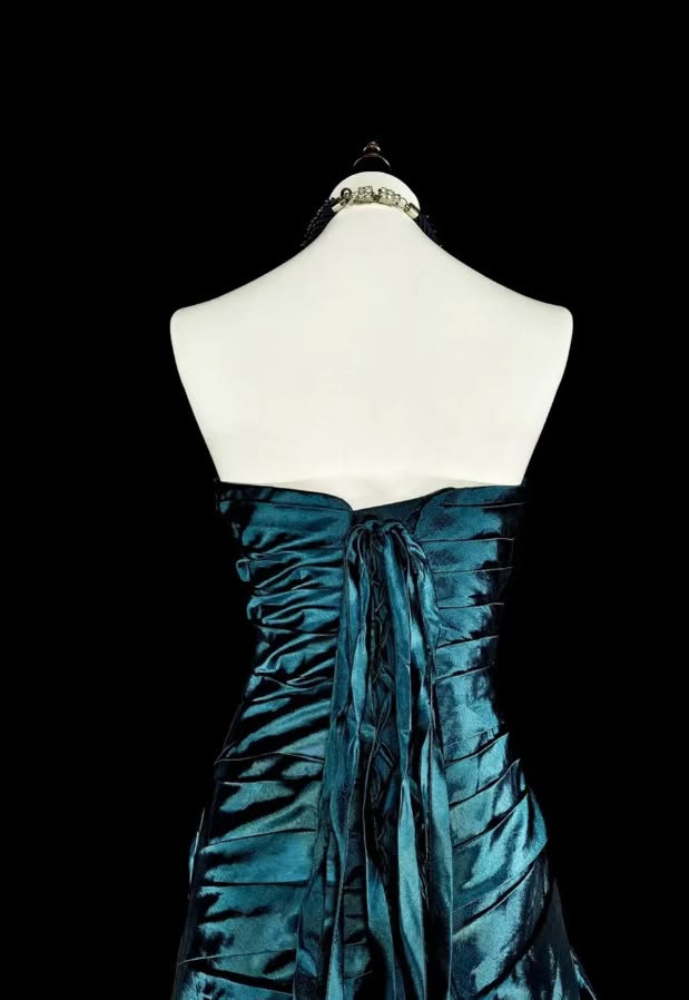 Moody Teal Strapless Draped Ruffle Layered Long Mermaid Prom Dress AD1137