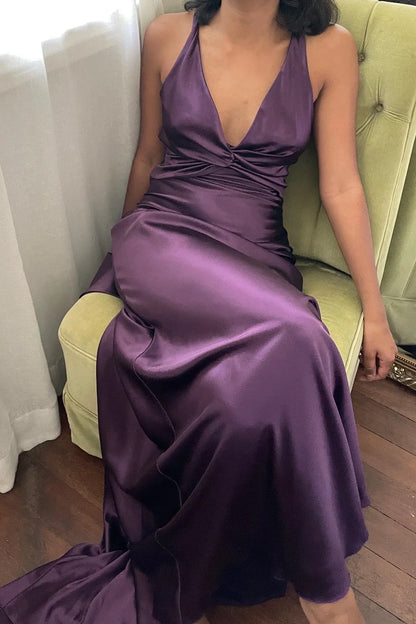 Chic Sheath Halter Neck Yellow Long Party Dress With Backless Bowknot AD115