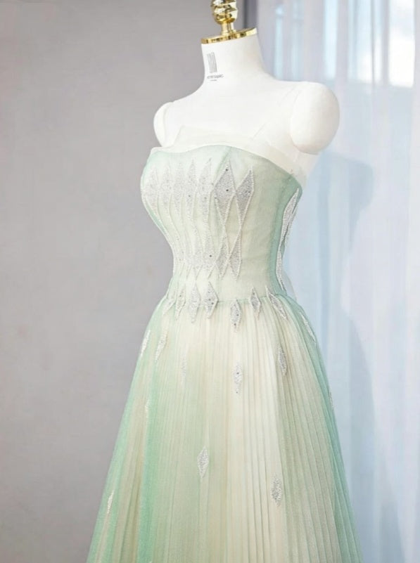 Fresh Mint Ombre Strapless Sequin Tulle A-Line Long Prom Dress AD1178