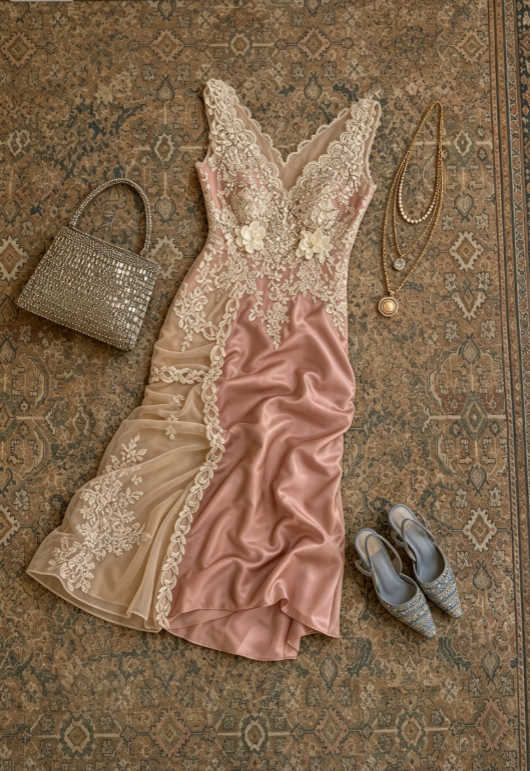 Luxe Pink V-Neck Sleeveless Ivory Lace Appliques 3D Floral Satin Mermaid Long Prom Dress AD1201