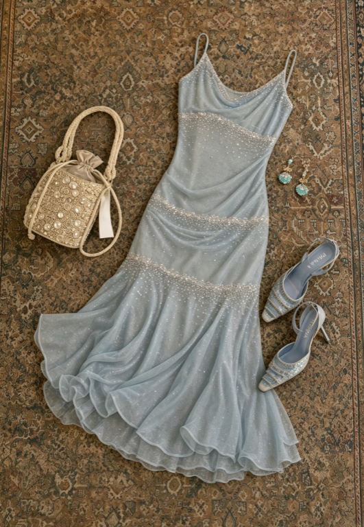 Stunning Blue Draped Cowl Neck Spaghetti Strap Glitter Tulle Ruffle Hem Mermaid Long Prom Dress AD1223