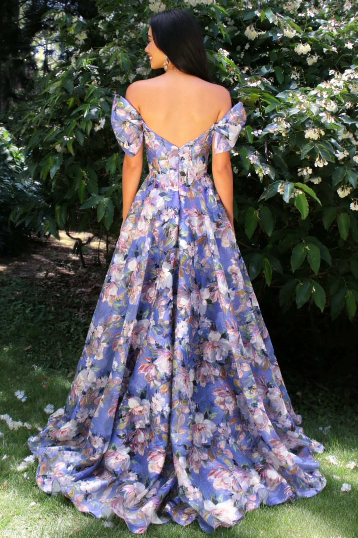 Floral Off-Shoulder Corset Prom Dress With Puff Sleeves And Full A-Line Skirt AD124
