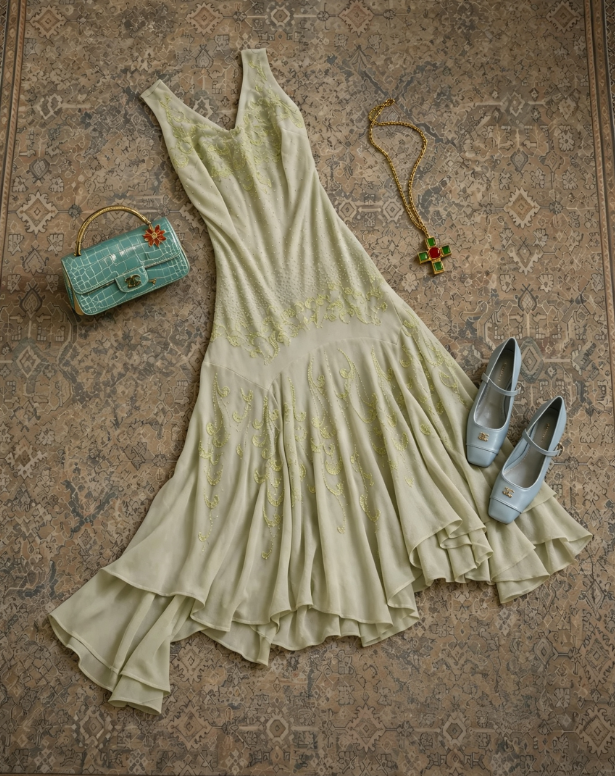 Elegant Pale Sage Green V-Neck Sleeveless Floral Embroidery Uneven Ruffle Hem A Line Midi Prom Dress AD1246