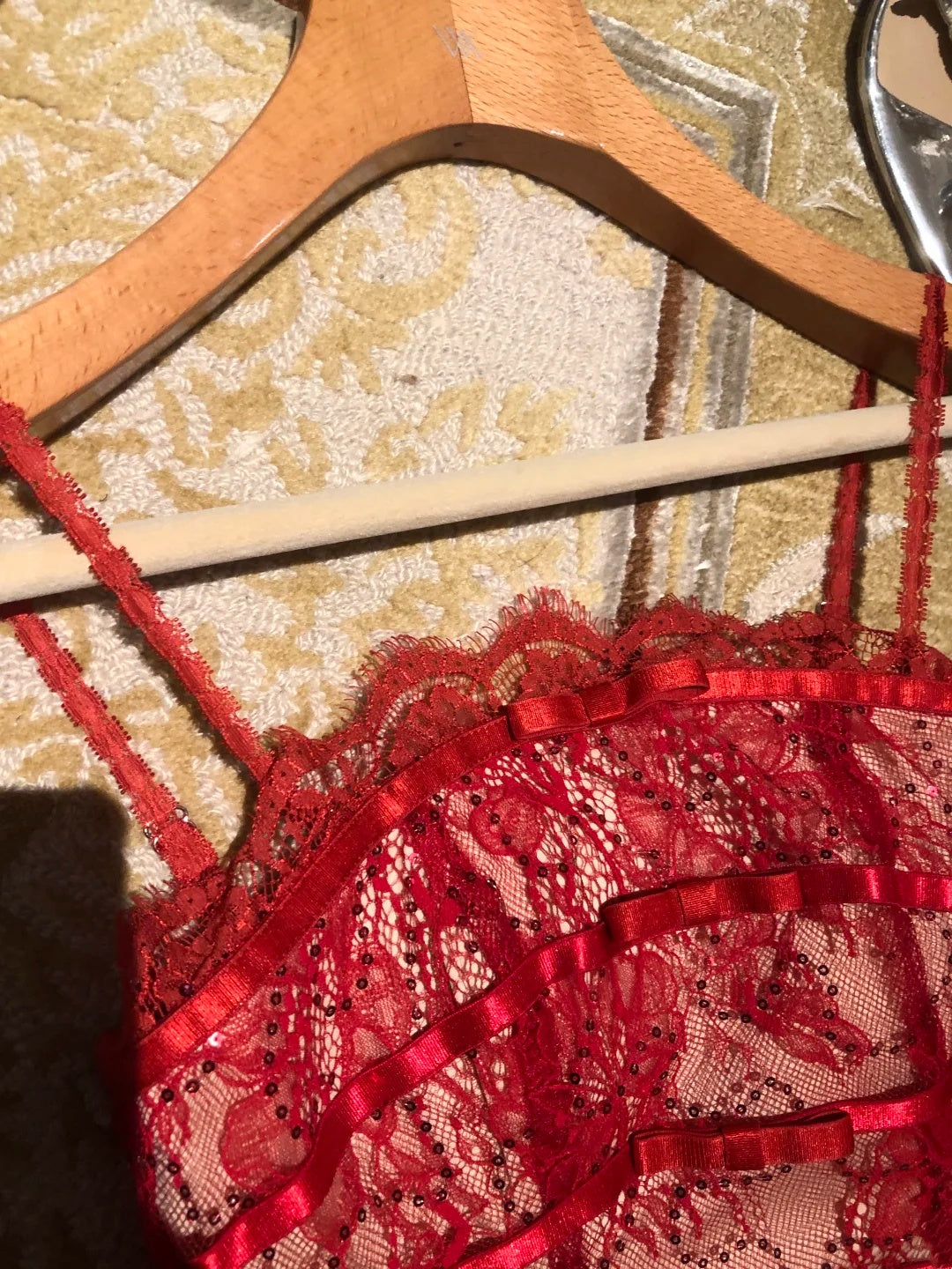 Dramatic Red Spaghetti Straps Sheer Floral Lace Bow Corset Layered Fringe Ruffled Tulle A Line Long Prom Dress AD1254