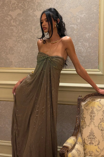 Trendy A Line Sweetheart Dark Green Long Party Dress With Beading AD130