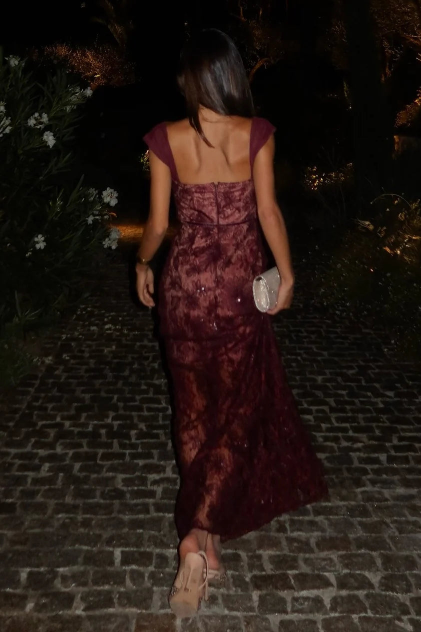 Trendy Mermaid Sweetheart Burgundy Long Party Dress With Lace AD131
