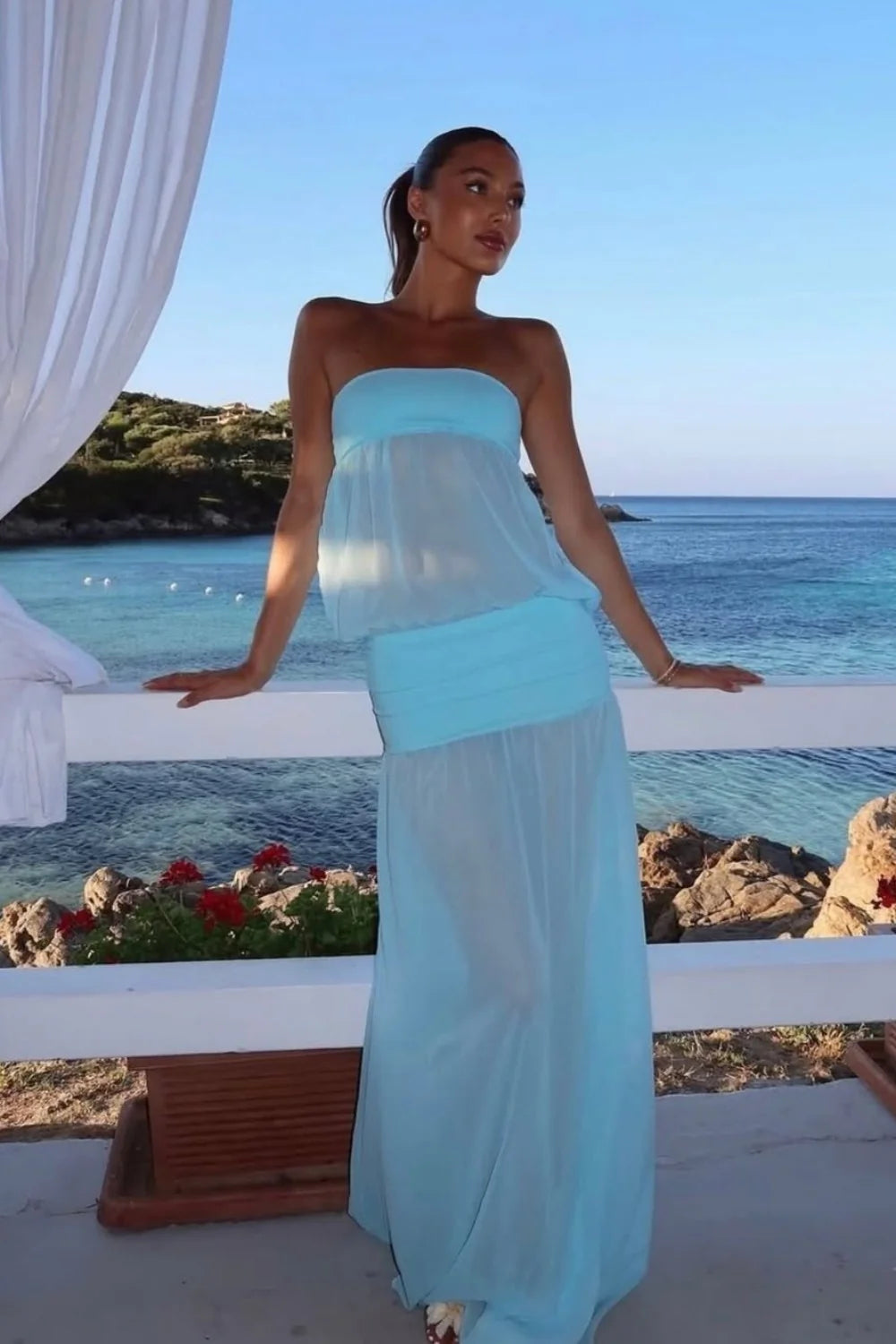Stylish Mint Green Sheer Spaghetti Straps Chiffon Long Prom Dress AD135