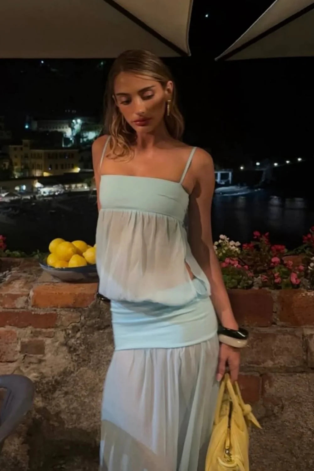 Stylish Mint Green Sheer Spaghetti Straps Chiffon Long Prom Dress AD135