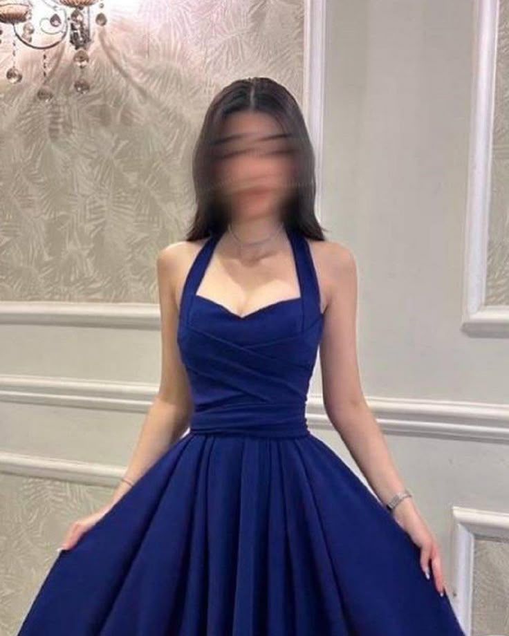 Chic Royal Blue Halter Sweetheart Ruched Bodice A-Line Long Prom Dress AD1359