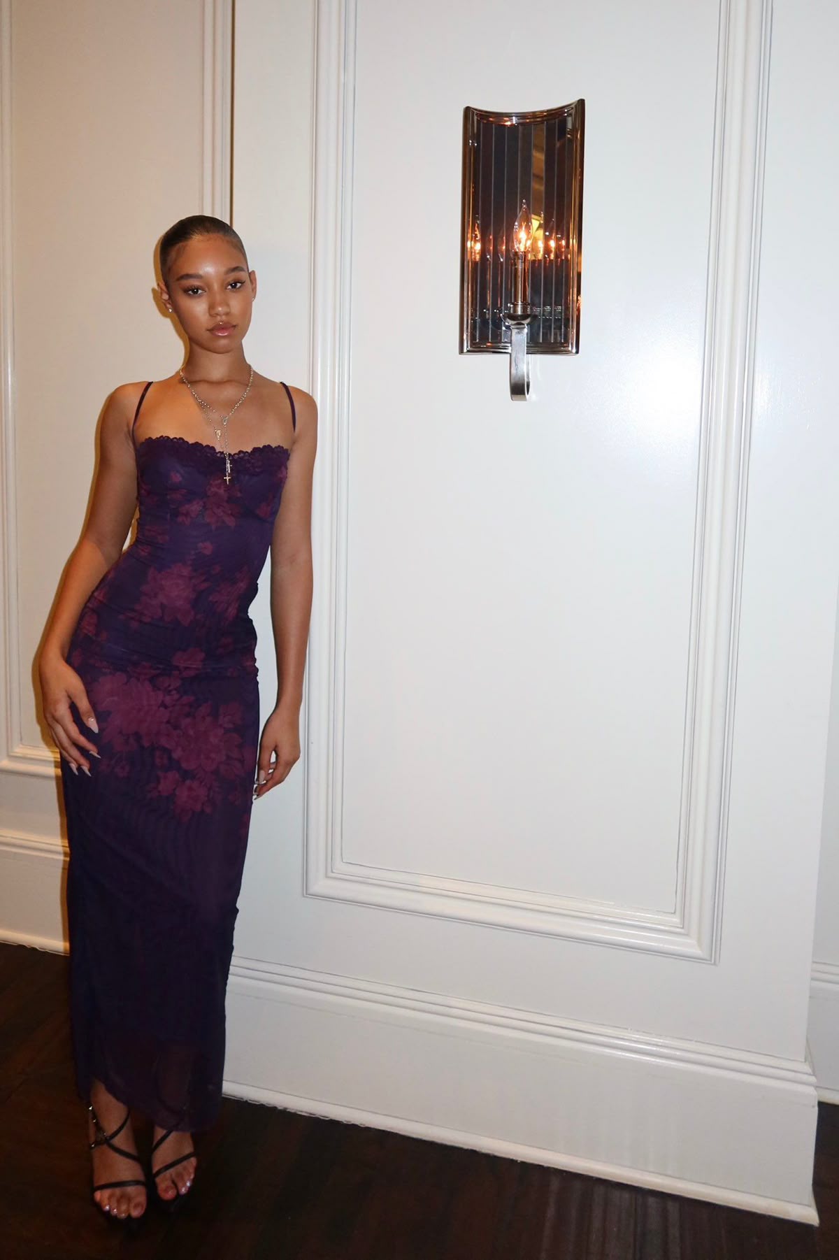 Gorgeous Dark Purple Floral Lace Spaghetti Straps Bodycon Long Prom Dress AD1388