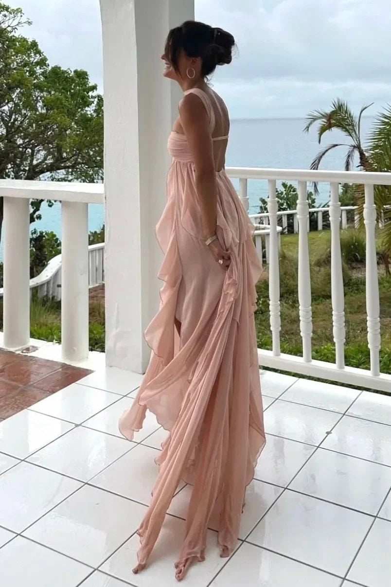 Beautiful A Line Sweetheart White Long Prom Dress With Ruffles Split Front AD140