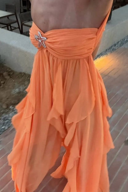 Beautiful A Line Sweetheart White Long Prom Dress With Ruffles Split Front AD140