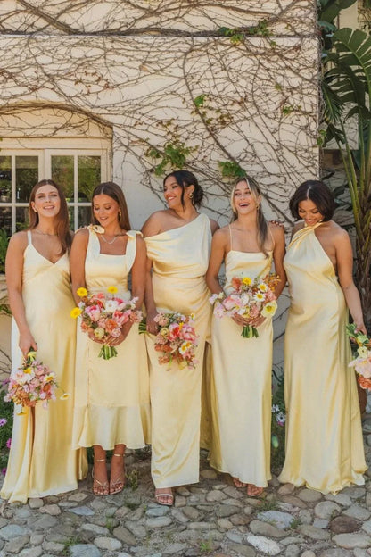 Stunning Sheath Spaghetti Straps Yellow Long Prom Dress With Criss Cross Back AD141