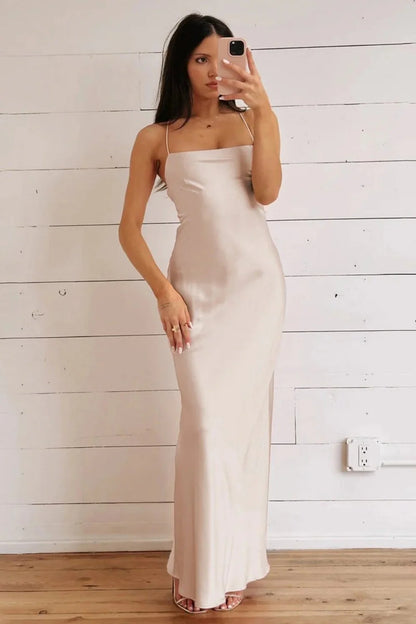Stunning Sheath Spaghetti Straps Yellow Long Prom Dress With Criss Cross Back AD141