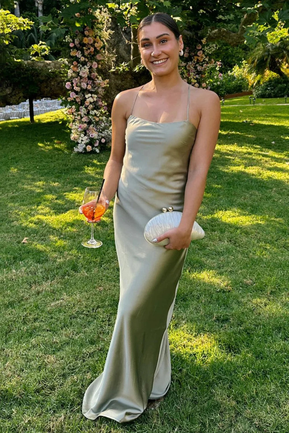 Stunning Sheath Spaghetti Straps Yellow Long Prom Dress With Criss Cross Back AD141