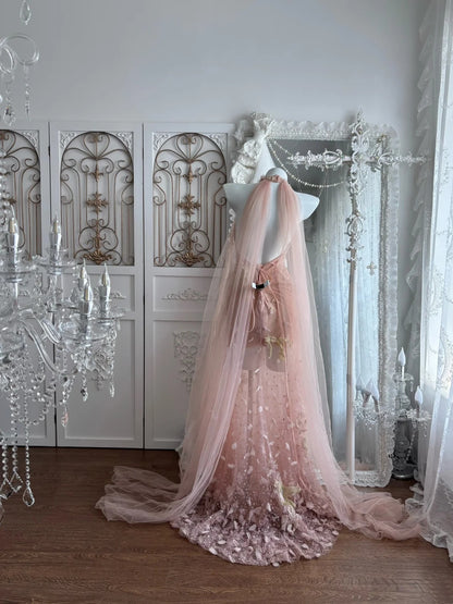 Dreamy Blush Pink Halter Sheer Tulle 3D Floral Beaded Appliques Bodycon Long Prom Dress AD1413