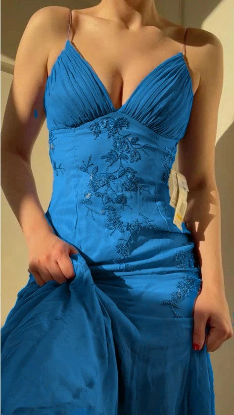 Gorgeous Purple Spaghetti Straps Sweetheart Floral Beaded Sheath Long Prom Dress AD1442
