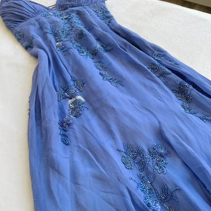 Gorgeous Purple Spaghetti Straps Sweetheart Floral Beaded Sheath Long Prom Dress AD1442