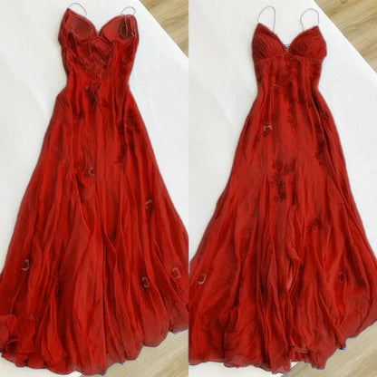 Gorgeous Purple Spaghetti Straps Sweetheart Floral Beaded Sheath Long Prom Dress AD1442