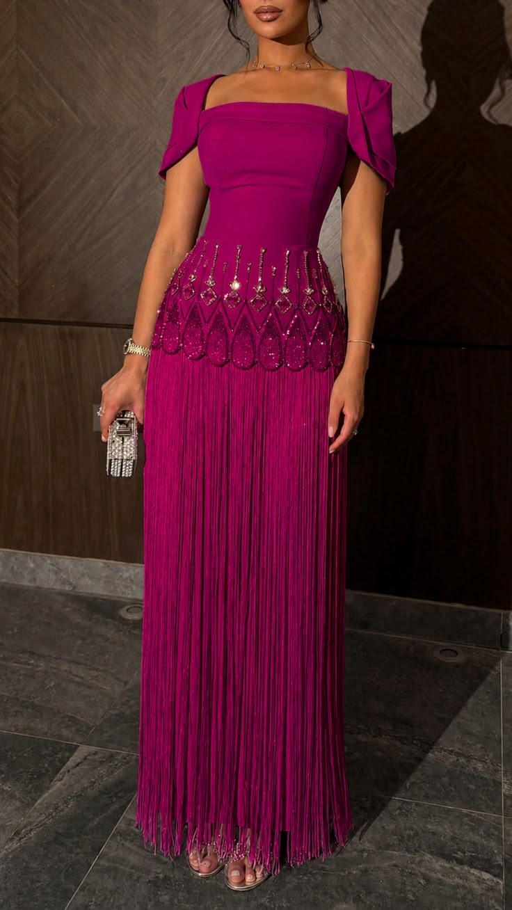 Chic Turquoise Square Neck Short Sleeve Rhinestone Fringe Mermaid Long Prom Dress AD1451