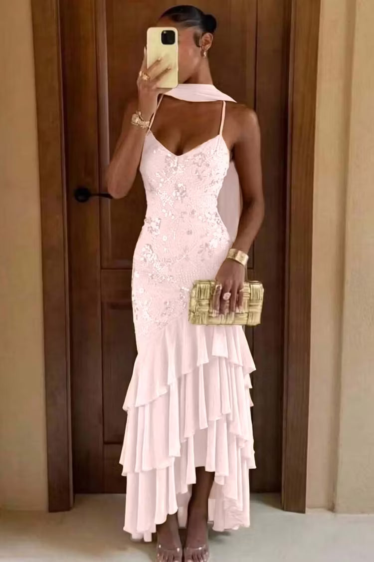 Stunning Olive Green Spaghetti Straps V Neck Sequin Bodice Mermaid Long Prom Dress AD1452
