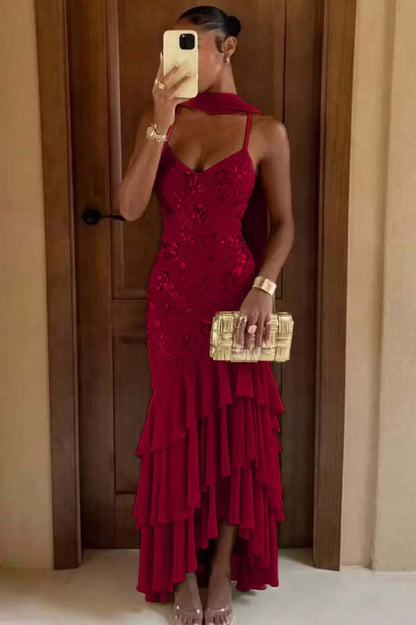 Stunning Olive Green Spaghetti Straps V Neck Sequin Bodice Mermaid Long Prom Dress AD1452