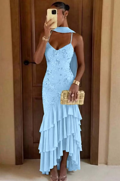 Stunning Olive Green Spaghetti Straps V Neck Sequin Bodice Mermaid Long Prom Dress AD1452