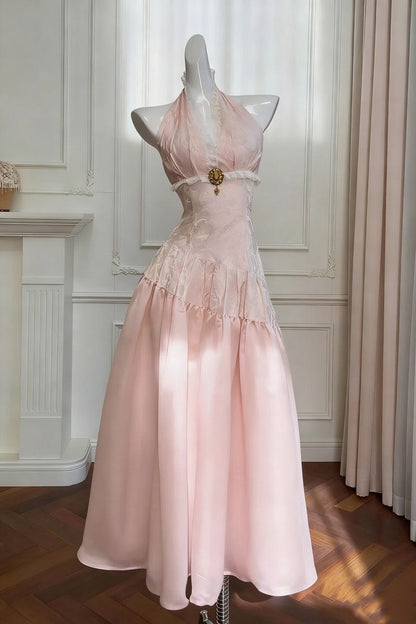Dreamy Lavender Halter V-Neck A-Line Long Prom Dress AD1469