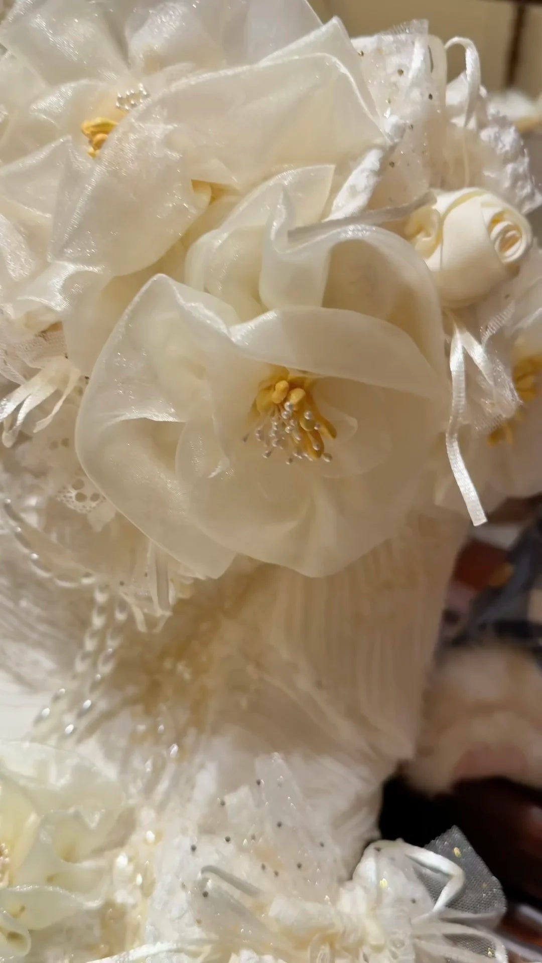 Whimsical Ivory Strapless Sweetheart 3D Floral Beaded Ruffled A-Line Long Prom Dress Wedding Dress AD1474