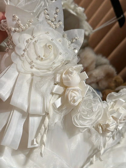 Ethereal Ivory One Shoulder Ruched 3D Floral Beaded Ruffled Mermaid Long Prom Dress Wedding Dress AD1476
