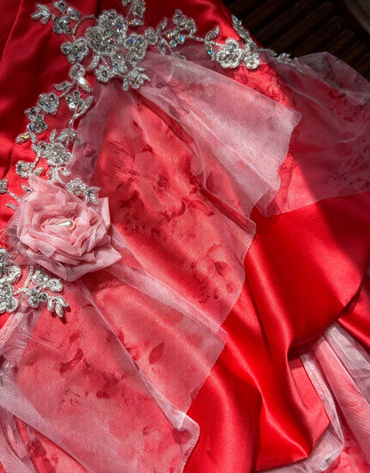 Chic Red Strapless Sweetheart Beaded Floral Appliqué Mermaid Long Prom Dress AD1480