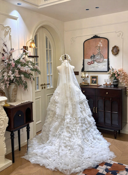 Dreamy Ivory Strapless 3D Floral Lace Beaded Ball Gown Long Prom Dress Wedding Dress AD1481